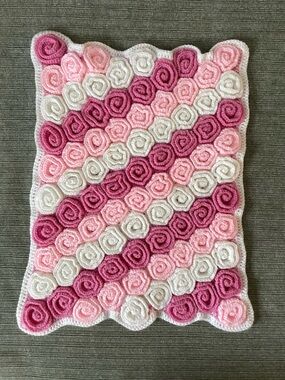 Handmade Rosebud Crochet Baby Blanket
